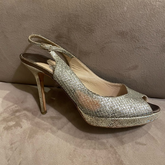 Jimmy Choo Nova Peep-Toe Sling Back Heels Champagne, Size EU 38, USA 7.5- $50 - Picture 6 of 8